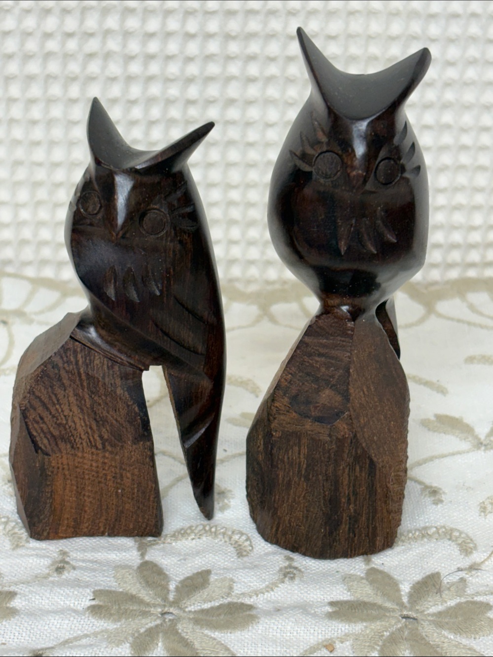 Hand carved iron wood owls